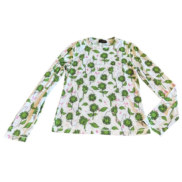 Stine Goya Juno Long Sleeve Stretch Shirt Green Sunflower Print Size Medium - Picture 1 of 12